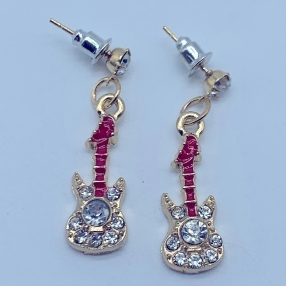 NEW red&clear rhinestone guitar fashion earrings